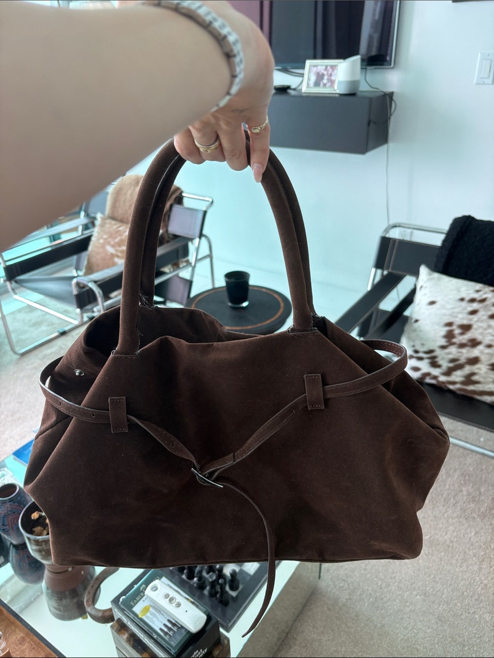 Classic Brown Suede Tote Bag - Women's Handbag